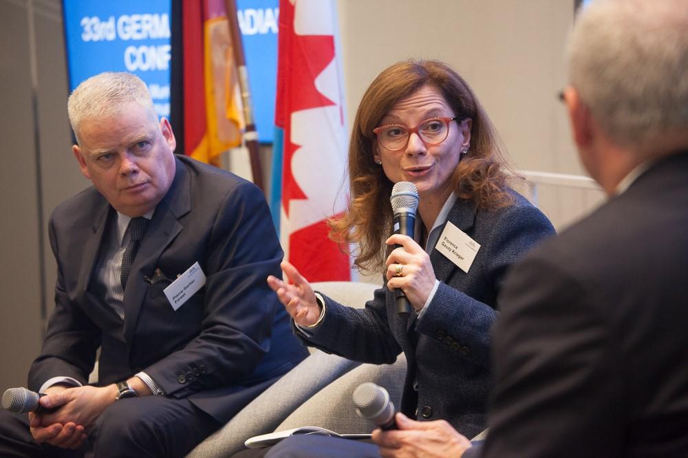 PG Forest moderates a panel discussion on fostering German-Canadian collaboration in science and academia with Dr. Florence Gauzy Krieger of the Bavarian Research Alliance.