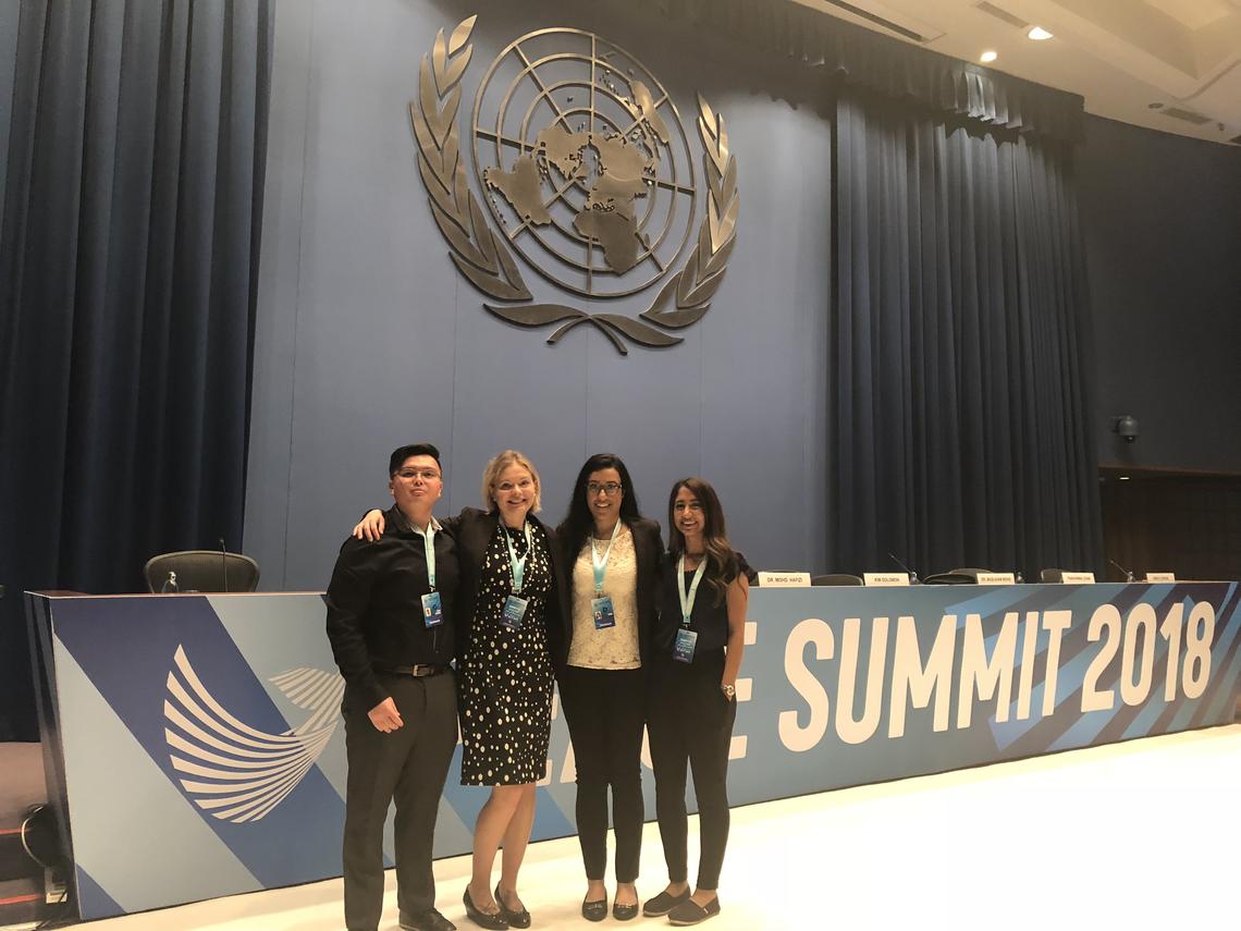 University of Calgary nursing students, from left: Ivan Lerida, Sylwia Andersen, Kirnvir Dhaliwal and Sareena Mithani pose at international peace summit in Bangkok. Photos courtesy Kirnvir Dhaliwal