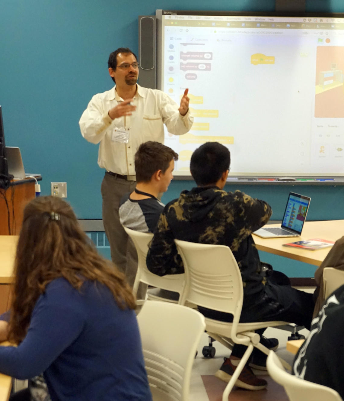 The Werklund School’s Armando Preciado Babb leads the game coding session at this year’s forum. 
