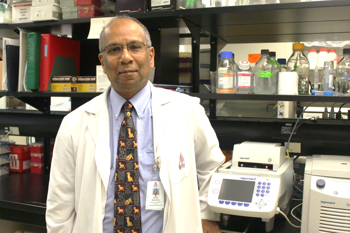 Dr. Aru Narendran in his lab.