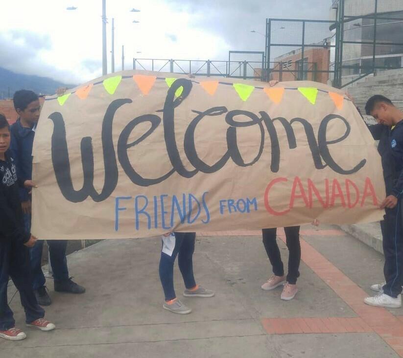Welcome sign for YMCA volunteers landing in Bogota, Colombia