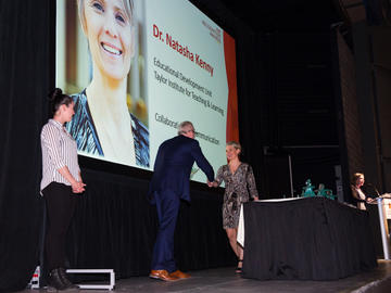 Natasha Kenny, Director of the Educational Development Unit for the Taylor Institute for Teaching and Learning, received a U Make a Difference award in the Innovation and Collaboration and Communications category