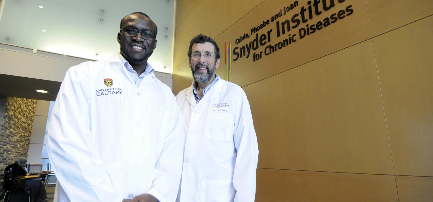 Henry Ogbomo, left, and Chris Mody have discovered that the body's army of natural killer cells have different ways to attack predators, like cancerous tumour cells and the microbes that cause infections. Photos by Pauline Zulueta, Cumming School of Medicine