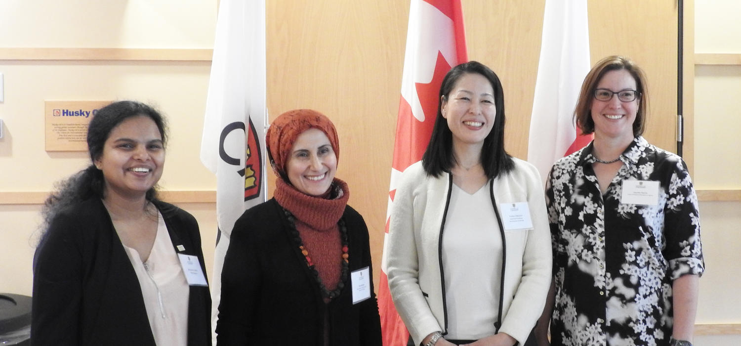 From left: Panel member Jithamala Caldera, moderator Lina Kattan, keynote speaker Yukiko Takeuchi, and panel member Lauren Harris discussed how the lessons Takeuchi presented on Japan's natural disasters can be applied to issues here in Calgary.