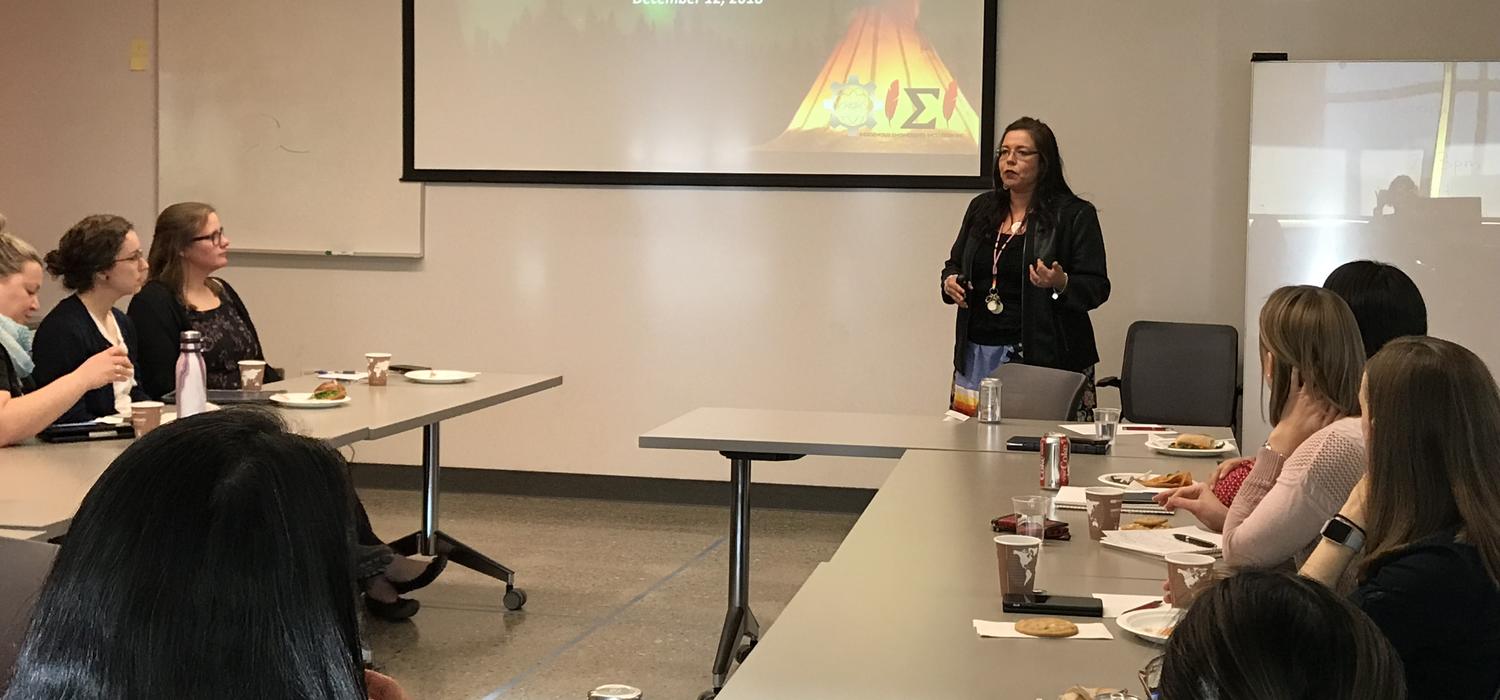 Deanna Burgart presents a talk on Indigenous inclusion in engineering, funded by one of ii' taa'poh'to'p's Intercultural Capacity Building Grants. Schulich School of Engineering photo