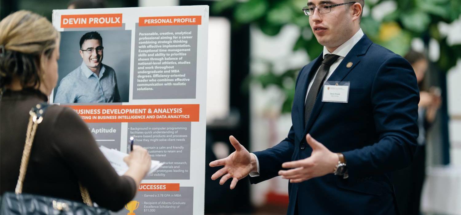 Devin participates in the annual Haskayne Reverse Career Fair (pre-pandemic).