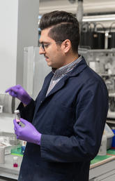 Ali TelmadarreieSteven Bryant and Ali Telmadarreie analyze Cnerfoam in UCalgary’s CERC Lab.