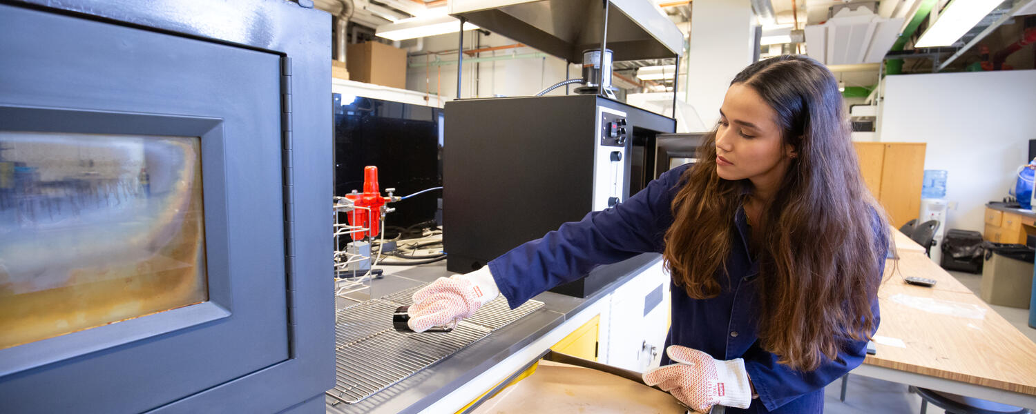 Engineering student doing work in a lab