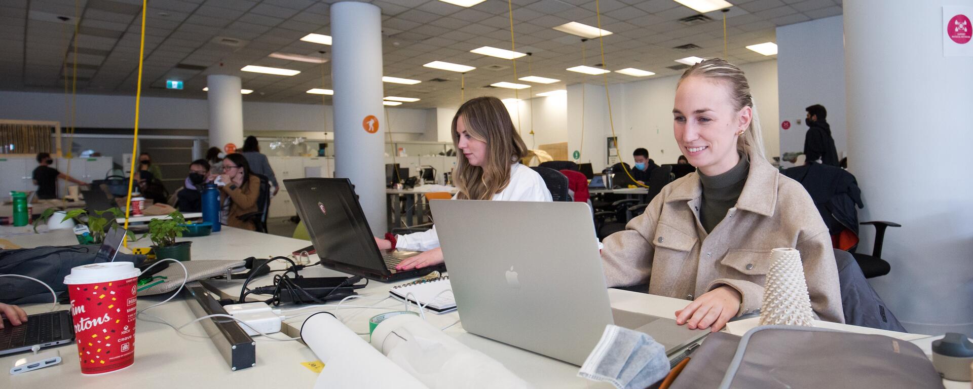 Image of female student using a laptop
