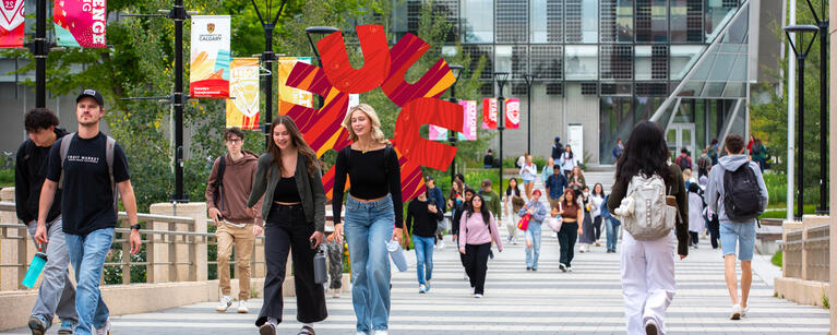 Students walking across campus