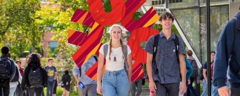 Students walking across campus