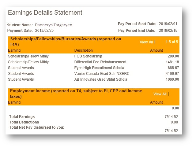 Log into your student centre to see your earning details