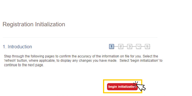 Screenshot of the begin initialization screen