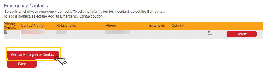 Screenshot of add or edit emergency contact