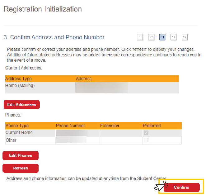 Screenshot of the confirm phone number and address screen