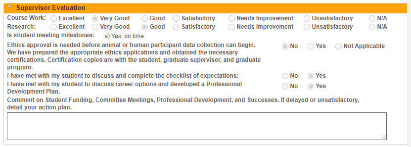 This is the supervisor evaluation section Supervisor evaluation