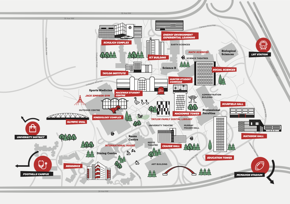 Illustrative map of the UCalgary campus