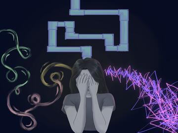 Illustration of a female depicting three types of internal thoughts