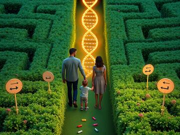 AI-generated image of a family walking towards a maze