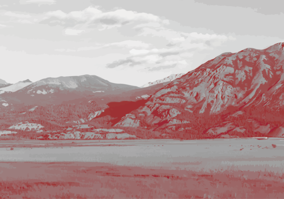 Photo of mountains and prairie in monochrome berry