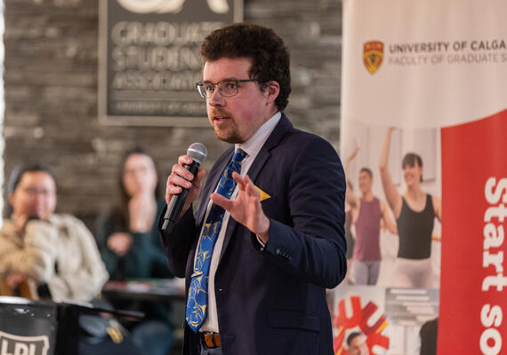 Photo of Parker Volk at the 2025 UCalgary 3MT Competition