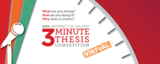 3MT Banner showing a microphone and a stylized clock face